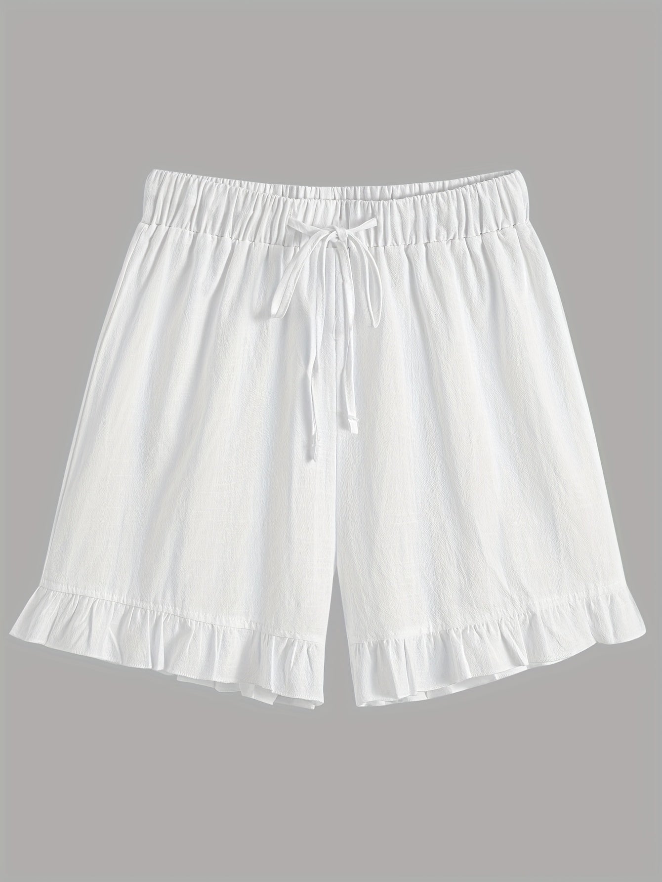 Luźny bawełniany komplet – bluzka z koronką bez rękawów i szorty z falbanką