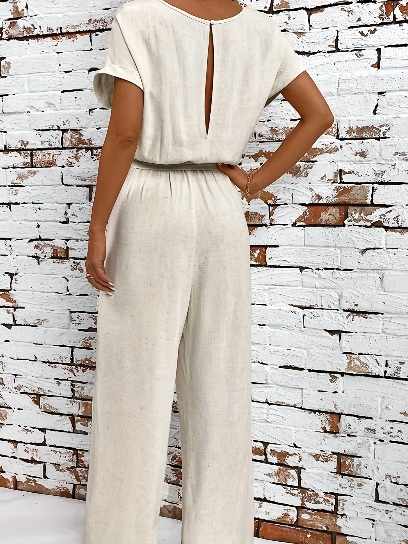 Letni zestaw damski z okrągłym dekoltem i rękawami nietoperzowymi