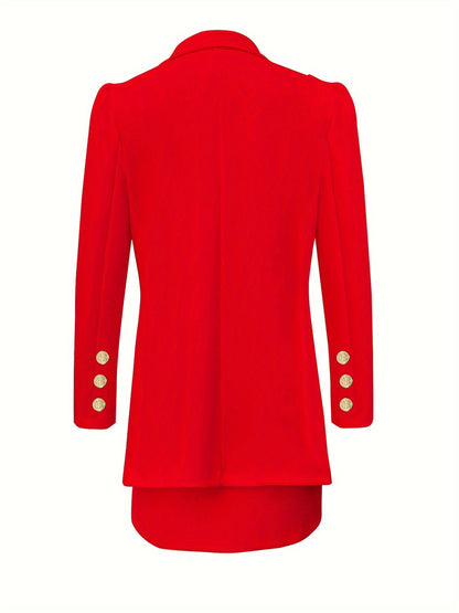 Stylowy biały damski komplet – marynarka i spódnica, klasyczny kołnierz, długi rękaw, idealny na jesień i zimę