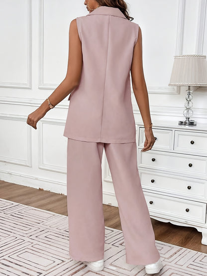Damski elegancki garnitur – kamizelka i spodnie w jednolitym kolorze, idealny na wiosnę/lato