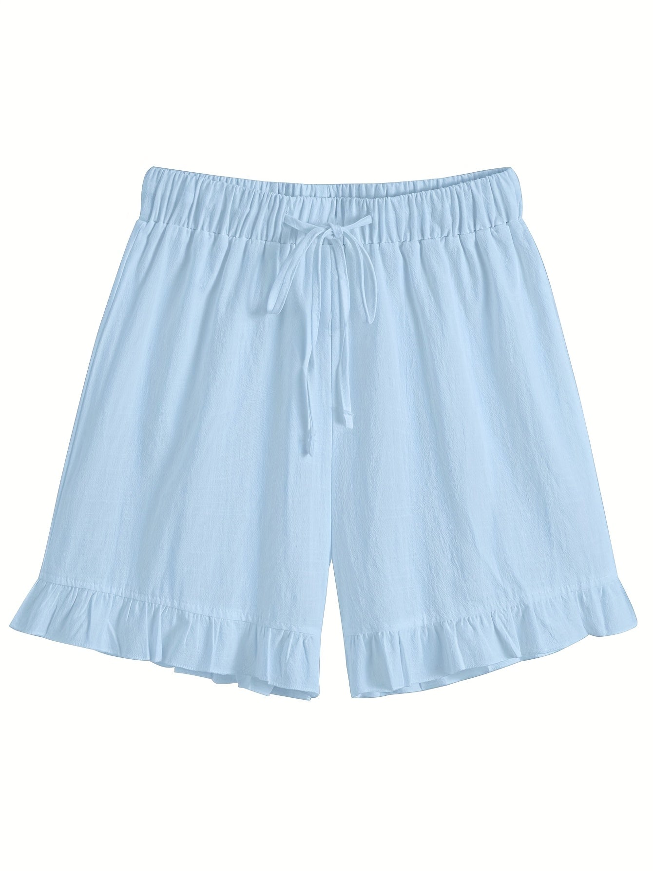 Luźny bawełniany komplet – bluzka z koronką bez rękawów i szorty z falbanką