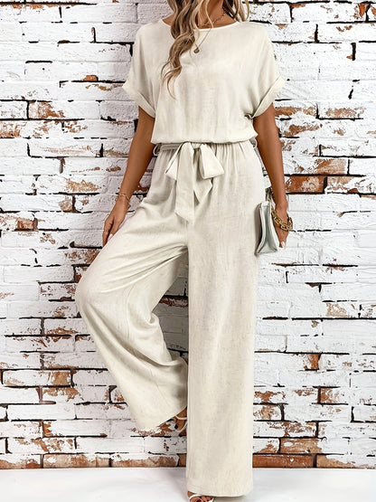 Letni zestaw damski z okrągłym dekoltem i rękawami nietoperzowymi