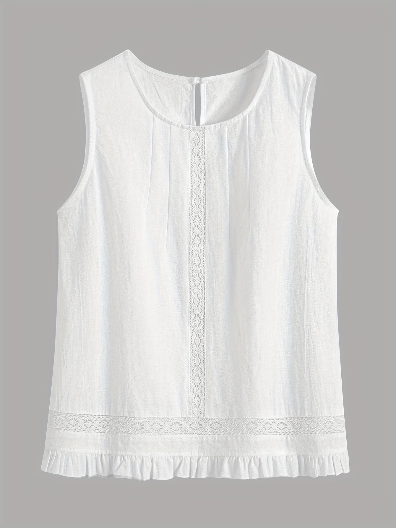 Luźny bawełniany komplet – bluzka z koronką bez rękawów i szorty z falbanką